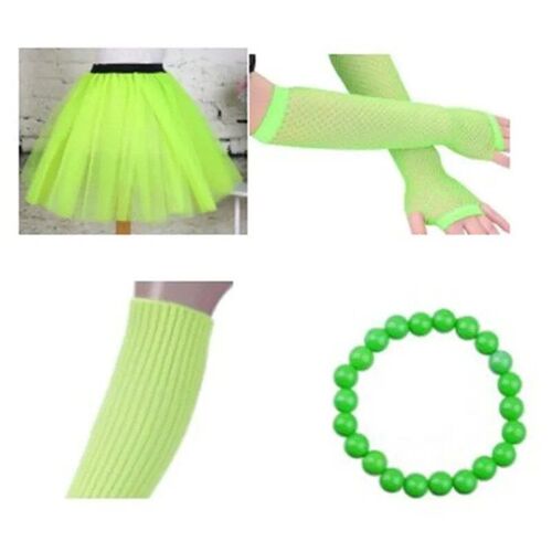 Women 80s Cosplay Costume Set Neon 3 Layers of Net UV Flo Tu