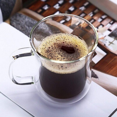 Transparent Double Bottom Glass Coffee Cup Milk Whiskey Tea