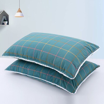 Washed Cotton Pillowcase Pair 4567 Soft Breathable Gingham U