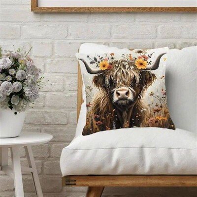 Highland Cow Cushion Cover Decorative Animal Print