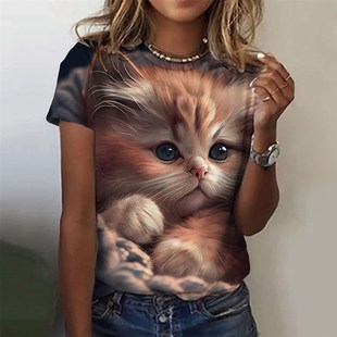 3D Cute Cat Women T-Shirts Summer Fashion Print Harajuku T-S