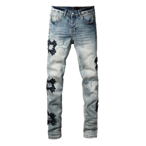 Men Ripped Disressed Skinny Jeans High Sretch Cotton Tapered