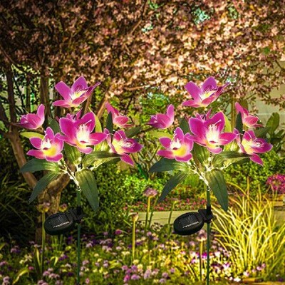2Pcs Solar Simulation Orchid Light IP65 Waterproof Flower