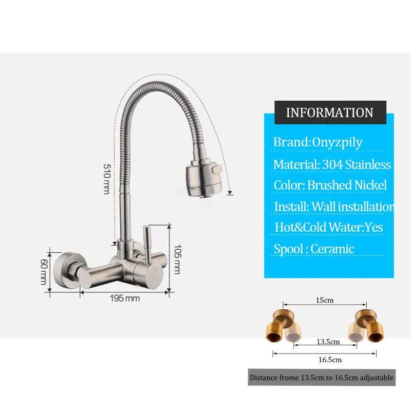 Onyzpily Free Shipping Black Brushed Kitchen Faucet Wall Mou