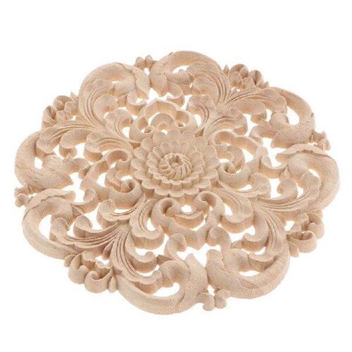 Handcarved Wooden Applique Onlay Flower Decal Plaque for