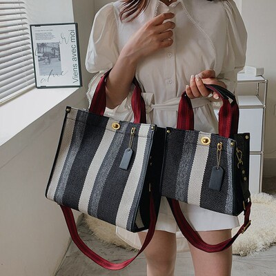 2023  Stripe Tote Bag Vintage Shoulder Crossbody Bags Large