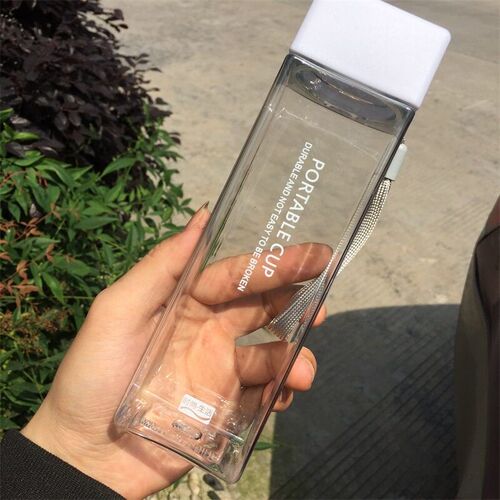 New Water Bottle Transparent Square Plastic Matte Drink Cup