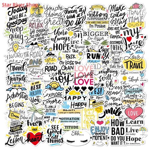 50pieces of English inspirational letter waterproof stickers