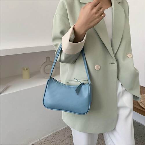 Soft PU Leather Women Purple Underarm Bag Retro Solid Color