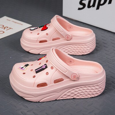 Hot Pink High Heels Sandals Women Clogs Summer Increase Plat