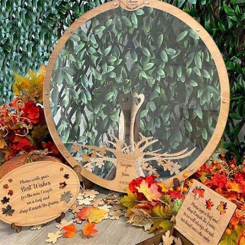 Wooden Message Drop Box with 60/80pcs Maple Leaves