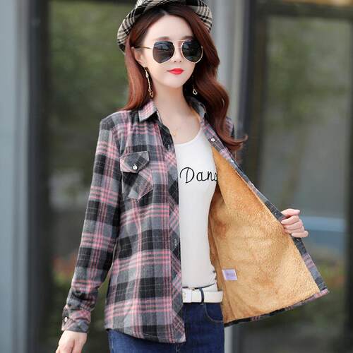 New Women Wool Thicken Plaid Shirts Female M-5XL Flannel Lon