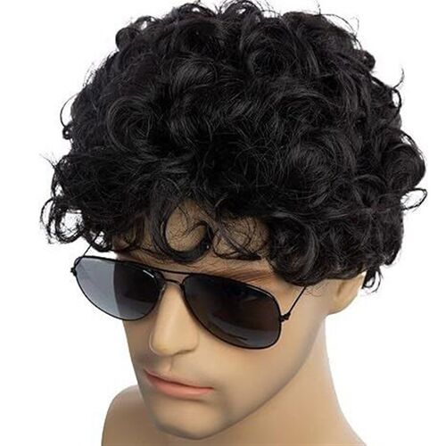 Wig Mens Black Wig Short Curly Hair Layered Chemical Fiber