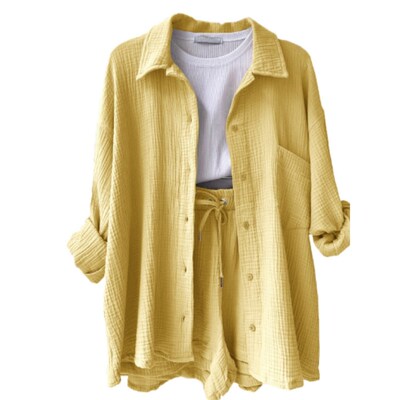 2023 Summer Womens Two Piece Casual Long Sleeve Short S