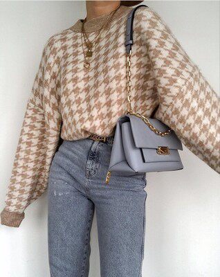 Women Casual Houndstooth Lady Pullover Sweater Female 2022 A