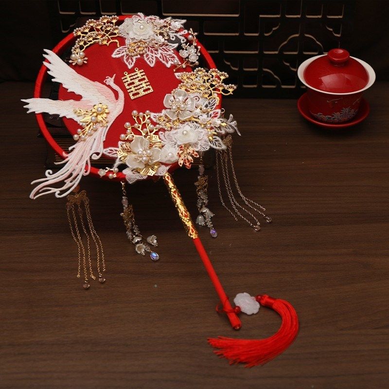 团扇新娘结婚手工diy材料包长柄中式秀禾喜扇高级婚礼重工婚扇子,家居饰品,工艺扇/团扇/喜扇/折扇,淘宝优惠券,粉丝福利购,淘宝优惠卷