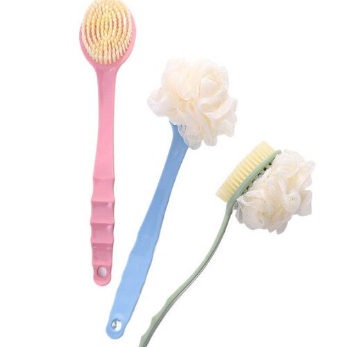 2-in-1 Double-Sided Long Handle Bath Brush with Loofah, Soft