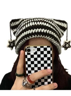 Crochet Stripe Pattern Handmade Cat Ear Hat Soft Winter Warm