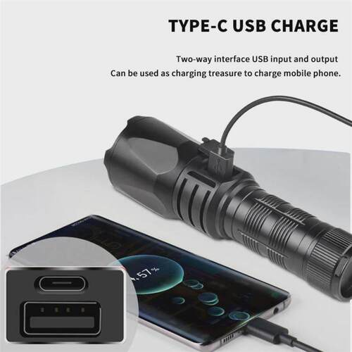 High Power 0W LED Rechargeable USB Flashlight Telescopic Zo