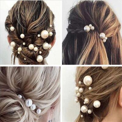 Women U-shaped Pin Metal Barrette Clip Hairp Simulated Pearl