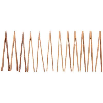 12PCS Bamboo Toaster Tongs, 7 Inch Wood Kitchen Tongs,