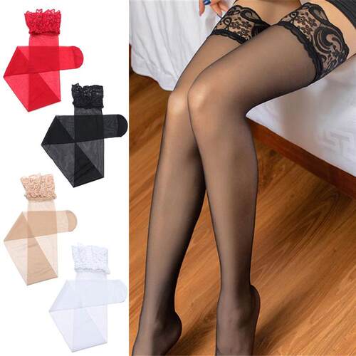 Oversize Hosiery High Knee Black White Red Cuff Tights Rib T