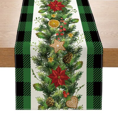 Christmas Table Runner - Beige and brown winter scene with p