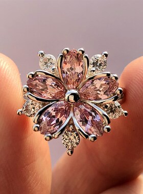 Cute Female Pink Crystal Stone Ring Charm upscale Thin Weddi