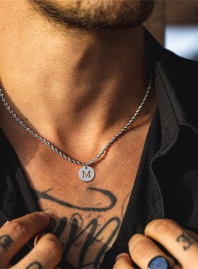 New Fashion Round A-Z Initial Letter Pendant Necklace Men