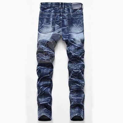 -Stetch tricolor jeans mens straight wash white trousers