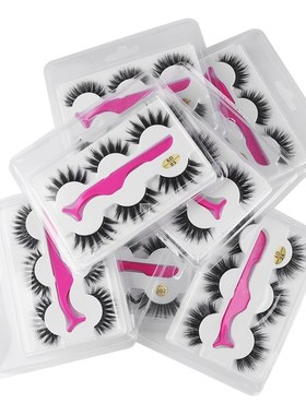 3 pairs 6D Mink False Eyelashes With Tweezer Crisscross