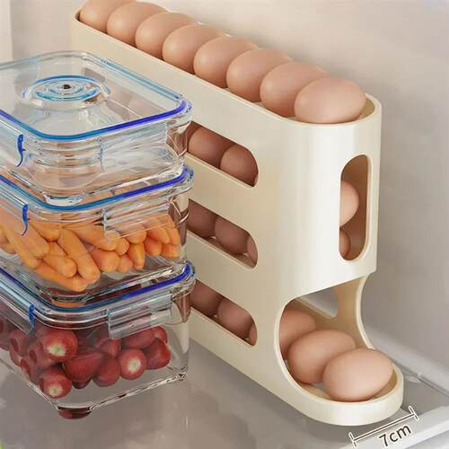 4 Layers Automatic Rolling Egg Holder Rack Fridge Egg Storag