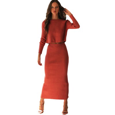 Knitted 2 Pieces Set Women Pullovers Sweater Crop Tops & Kni