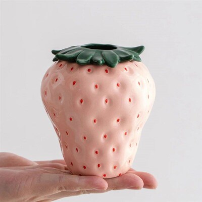 Strawberry ceramic vase, flowerpot, living room, home decora