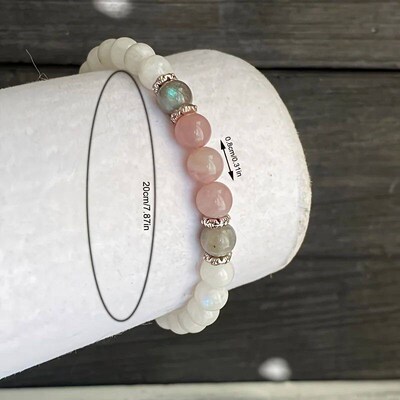 1pc/Moonstone, Labradorite and Rose Quartz Stone Beaded Brac