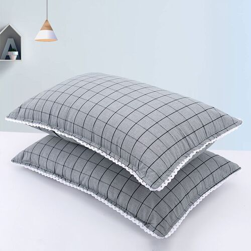 Washed Cotton Pillowcase Pair 4567 Soft Breathable Gingham U