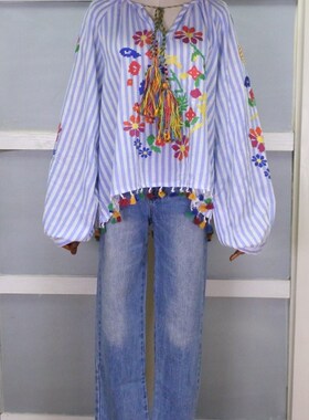 Vintage Embroidery Shirts Women Tunic Summer Clothing Loose