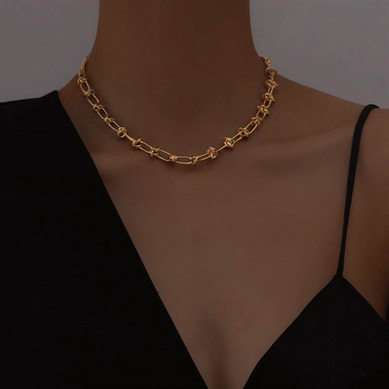 项打结荆棘链金色简约嘻哈锁骨颈链Hip hop collarbone choker