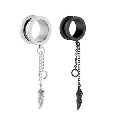 1 Pair Stainless Steel Ear Plugs and Tunnels Piercings Black