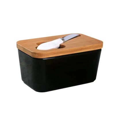 Simple Ceramic Butter Dish with Bamboo ver Butter Knife Rect