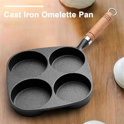 4-Cup Cast Iron Pancake Pan with Handle Egg Frying Pan Non