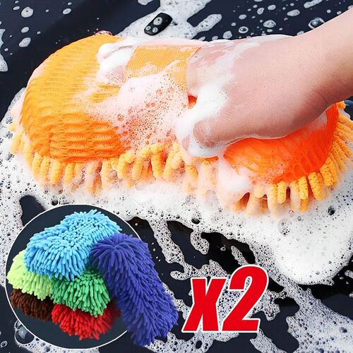 2Pcs Coral Car Washer Gloves Car Cleaning Sponge Care Detail