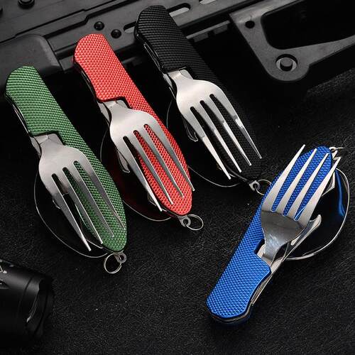 Tablespoon Set 4 In 1 Foldable Spoon Knife Fork Bottle Opene