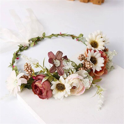 Women Girls Flower Headband Bride Flower Crown Hairband Hair