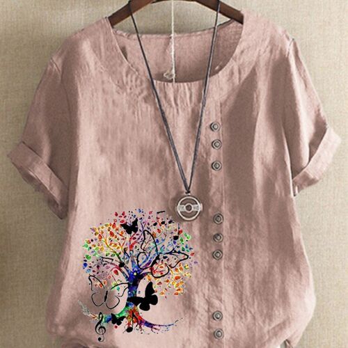 Womens New Fashion Summer Music e Prined Round Neck Short S