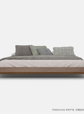 【.18新品】侘寂极简无床头悬浮床 Hover黑胡桃实木次卧人床架