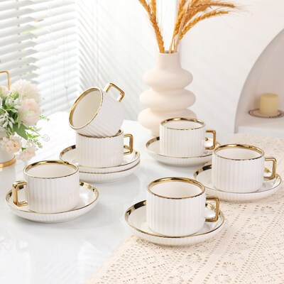 Ceramic Coffee Mug 250ml Gold Rim Cup and Saucer Set