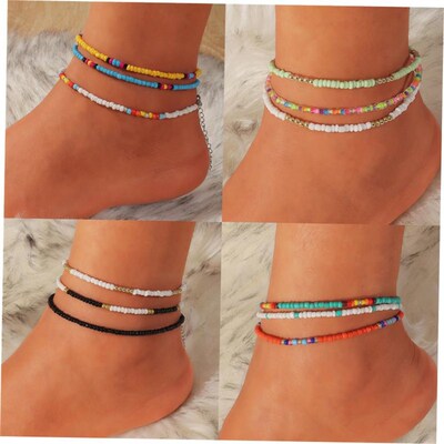 3pcs/set Bohemian Colorful Beaded Beads Anklets For Women Su
