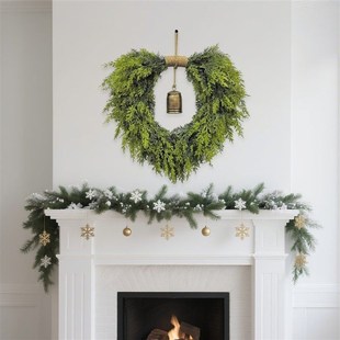 Xmas Heart Bell Wreath: Soft-Touch Cedar for Fireplace/Door