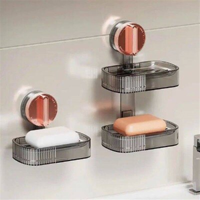 Space Saving Suction Cup Soap Dish Holder NO-Drilling Drain